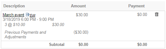 Shopping cart shows that previous payments are applied
